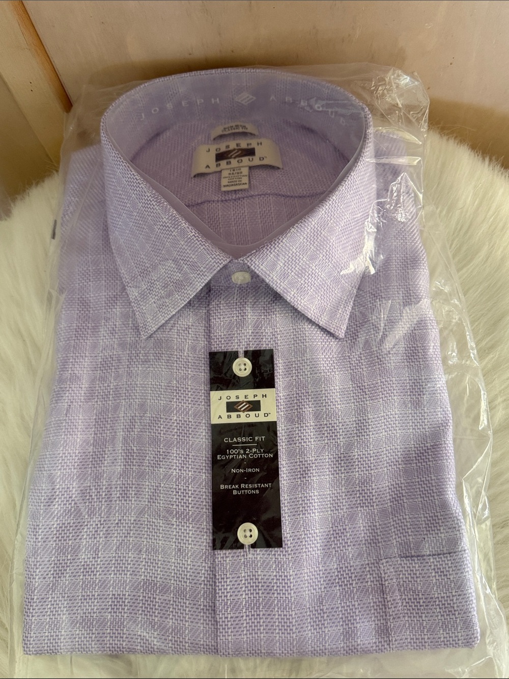 Joseph Abboud Egyptian Cotton Lavender Check Classic Fit Dress Shirt